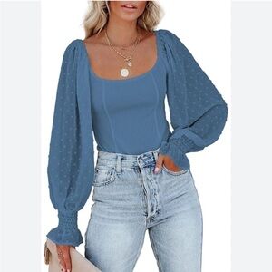 Bodysuit scoop neck lantern long sleeves
Large
